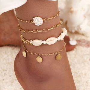 4 Piece Sea Shell Anklets